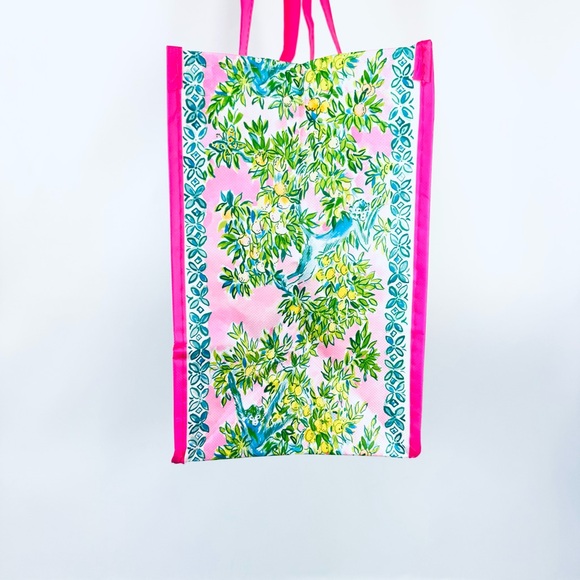 Lilly Pulitzer Palm Beach Breakers Reusable Tote Bag w insert pink, green - Picture 5 of 13
